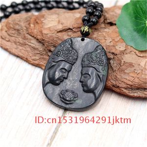 Charm geschnitzte Jade Buddha natürliche chinesische Geschenke Schmuck grüne Halskette für Anhänger Amulett schwarz Männer Obsidian Zubehör