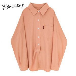 Yitimuceng White Blouse Women Casual Button Up Clothing Solid Vintage Langarm Shirt Office Lady Frühling Tasche Loose Style 210601
