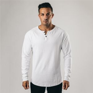 ブランドジム服フィットネスTシャツ男性ファッション延長ヒップホップ秋長袖Tシャツコットンボディービルディング筋肉Tシャツ男210421