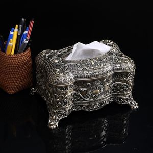 Tissue Boxes & Napkins Vintage Home Decor European Design Metal Box Antique Flower Carved Room Decoration Gift Napkin Holder Art Craft