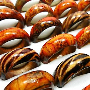 For Fashion Wood Jewelry Wooden Ring Women Men Wholesale Jewelry Bulk Lots Mixed US Size 6-10#