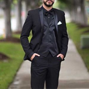 Siyah Resmi Damat Smokin Düğün için 3 Parça Slim Fit Erkekler Çentikli Yaka Özel Adam Moda Kostüm Ceket Ile Suits X0909