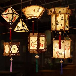 DIY Chiński Latarnia Pałac Retro Styl Portable Blossom Kwiat Lampka Lampa Party świecące Latarnie Dla Średniej Jesień Festiwal Prezent Q0810