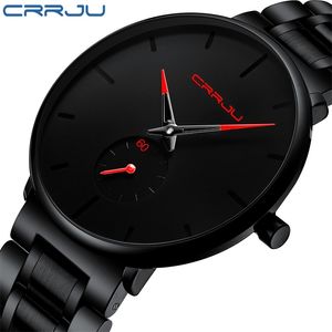 Męskie zegarki ze stali nierdzewnej CrRju Męska Moda Minimalistyczny Wrist Watch Wodoodporna Suknia Sportowa Zegarek dla mężczyzn Relogio Masculino 210517