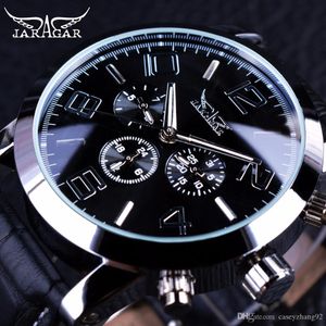 Jaragar 3 Zifferblatt Kalenderanzeige Männer Business Series Silber Fall Herrenuhr Top Marke Luxus Echtes Lederband Automatische Uhr