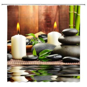 Duschvorhänge, japanischer Zen-Stil, grüner Bambus, vulkanischer Stein, Spa-Hintergrund, Badezimmer-Dekoration, Heimbadewanne, Polyester-Stoff-Vorhang
