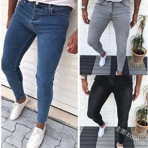 Męskie dżinsy mężczyzna stały kolor rozrywka skinny związane stóp spodnie slim fit denim spodnie casual mężczyźni moda chwytliwy elastyczność jogger1