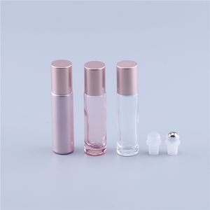 500 Stück 10 ml rosafarbene dicke Glasrolle auf ätherischen Ölen, leere Parfümflasche, Rollerball-Flasche für Reisen