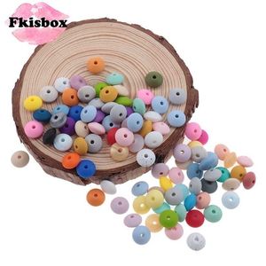 Fkisbox 500pcs 12mm Lentil Loose Beads Silicone Baby Teether BPA Free born Teething Necklace Nurse Pacifier Chain Accessories 211106