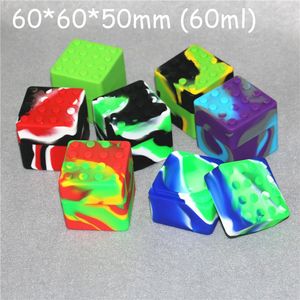 Slick stack shaped 60ml food grade boxes silicone square oil container silicon dab wax storage jar glass bubble carb caps DHL Free