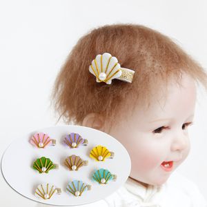 Wholesale 24pcs Fashion Cute Felt Pearl Shell Hairpins Glitter Cartoon Barrettes Princess Headwear Boutique Hair Accessories for Baby Girls