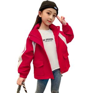 Coat for Girl Patchwork Coats Kids Casual Style s Jackor Vår Höst Barnkläder 6 8 10 12 14 210528