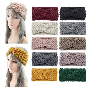 Wholesale womens winter headbands resale online - Winter Warmer Ear Warm Crochet Knitted Headband For Women Cross Hairband Wide Headwrap Bandanas Turban Headwear Hair Accessories