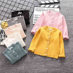 1-7yrs Wiosna Chłopcy Dziewczyny Pure Color Cardigan Płaszcz Dzieci Odzież Jesień Boy Girl Długi Rękany Dzianiny Kids 210429