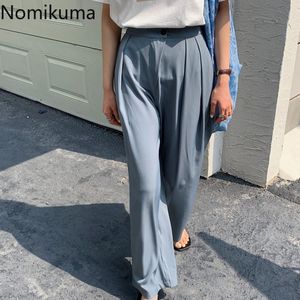 Nomikuma Woman Pants Korean Solid Causal Wide Leg Pants Femme Summer New High Waisted Ankle-length Trousers Mujer 6G792 210427
