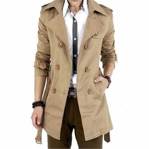 Mäns Windbreaker Jacka Vintage Black Khaki Vår Höst Business Trench Male Double Breasted Retro Classic Long Coat Män 210819