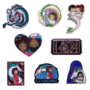 Szpilki, broszki Haku i Chihiro Classic Anime Art Emalia Broszka Szpilki Badge Lapel Pin Collar Jeans Kurtka Moda Biżuteria Akcesoria