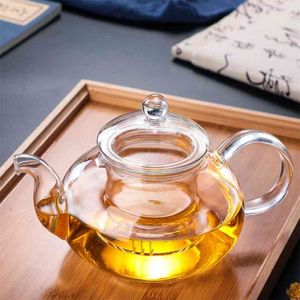 1L Heat-Resistant Glass Tea Set Practical Bottle Flower cup With Infuser Leaf Herbal Coffee Blooming pot 210813