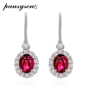 PANSYSEN Luxury Ruby Sapphire Gemstone Drop Earrings for Women Vintage Female 925 Sterling Silver Jewelry Earring Wedding Gifts 220216