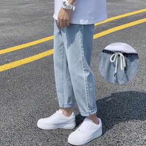 Bredben Straight Jeans Män Kvinnor Fall Vinter Loose Casual Rope Byxor Manliga Studenter Koreanska All-Match Pants Trend Streetwear