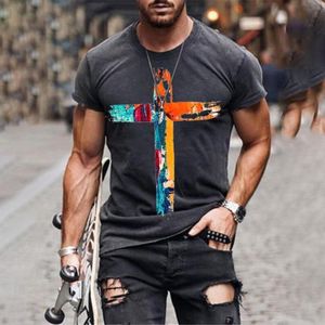 Men's Oversized Vintage Short Sleeve T Shirts 2021 Summer Fashion Harajuku Colorful Cross Printed O Collared Tshirts For Men T-Shirts