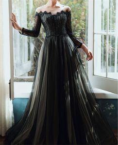 2021 Black Nackt Champagne Gothic Wedding Dresse mit Farbe Langärmeln A-Line Goth Informelle Brautkleider