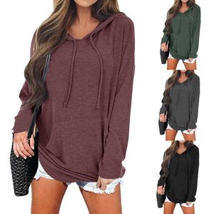2021 autumn winter new women's casual long sleeve Hooded Sweater drawstring Pullover