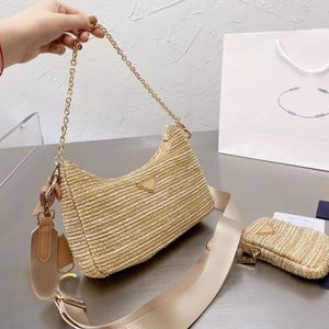 Damska tkana słoma torba na ramię luksusowy projektant damska pleciona torebka torby Crossbody kosz torebka torebki rozmiar 22