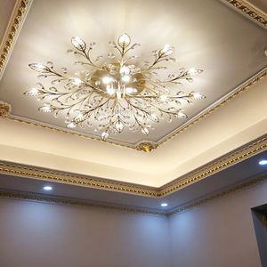 Postmoderne lichten lightingeurope luxe kristal led plafondlampen blad type goud / zwart lustres voor slaapkamer g4 kroonluchters armaturen loft glans decoratie