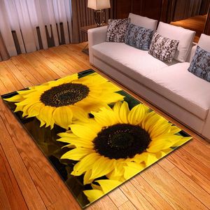 3D Carpets Rug Sunflower Pattern Kids Bedroom Mat Children Play Mat Memory Foam Bedside Area Rugs Flowers Living Room Carpet 210727