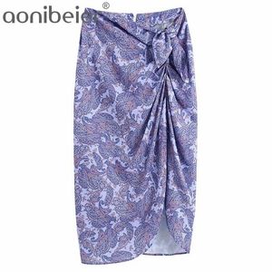 Casual Beach Long Maxi Skirts Paisley Print Summer High Waist Knot Front Split Asymmetric Ankle Length Skirt Women 210604