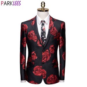 Giacca da uomo di lusso con ricamo floreale rosa giacca slim fit con risvolto con risvolto blazer da uomo matrimoni sposo festa cena smoking costume 6X 210522