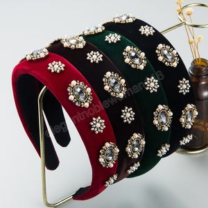 Vintage imitatie parel bloem hoofdband luxe flash geometrische kristal kralen haarband meisjes partij hoofdeces