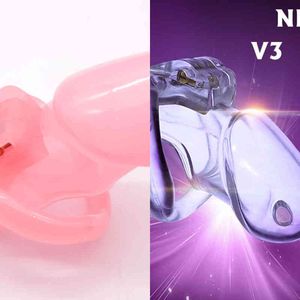 Nxy Cockrings Male Resin Chastity Device Cage V3 with 4 Size Penis Ring Adult Game Belt A380 0215