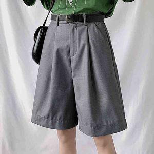 Women Chic Bermuda Suit Shorts Cotton High Waist Wide Leg Pants Front Pleated Plus Size 3XL Female Student Casual Summer Outfit 210514