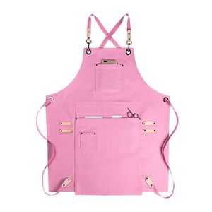 Black Gray Denim Pink Brown Canvas Apron Cafe Barista Bartender Restaurant Pastry Chef Uniform Florist Hairdresser Work Wear E70 210625