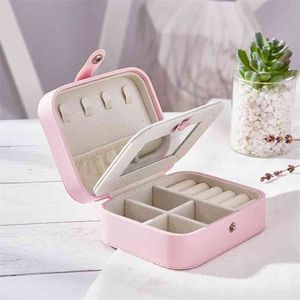 Portable Travel Jewelry Storage Box Ring Display Girl Earrings Plate Leather Necklace 210423