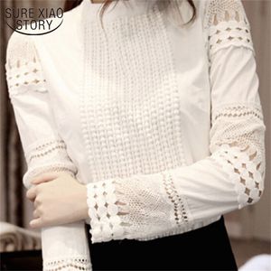Kvinnor Casual Shirt Lace Hollow Sleeve Shirts Blusas Long Chiffon Blouses Fashion White Tops Kvinnor Kläder 8H20 210521