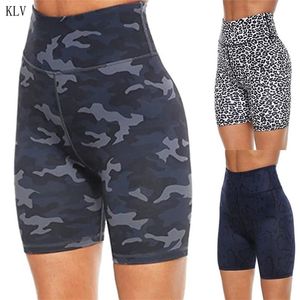 Damska wysoka talia trening sportowy Spodenki rowerzysty Leopard Camo Snakeskin Tummy Control Butt Lifting Legginsy Krótkie spodnie 210323