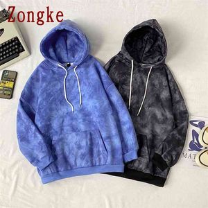 Zongke Casual Blue Tie Dye Hoodie Men Clothing Polyester Harajuku Hip Hop Sweatshirt Japanese Streetwear M-2XL 210813