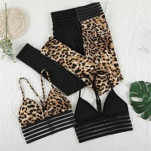 NORMOV Fitness Two Piece Set Tracksuit Women Leopard Snake Bra And Leggings Clothes Outfits Matching Sets Sports Sweatsuit 210819