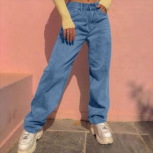 Женские джинсы Брюки светлые голубые прямые ноги женщины высокая талия стройная свободная красивая весенняя повседневная мыть мамы модные брюки