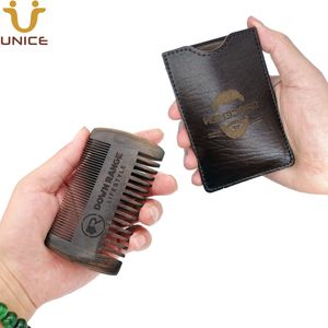 Custom LOGO MOQ 50 Pcs Good Quality Blackwood Comb for Hair Beard with PU Case Dual Sides Fine & Coarse Tooth Ebony Black Wood Combs