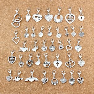 117pcs/lots Antique Silver Mixed Heart Floating Lobster Clasps Charm Beads For Jewelry Making Bracelet Necklace Findings