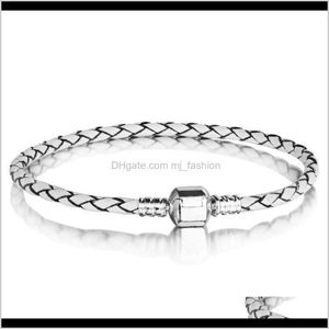 Charm Bracelets Jewelry Wholesale- Authentic 925 Sterling Sier Clasp Bead Original Stamp Woven Leather Fits Pandora Charms