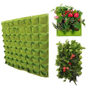 Vertical Hanging Wall Growing Bag 64/72 Pockets Green Planting Bags Gardening Vegetable Seedling Living Garden Bag Home Supplies 210615