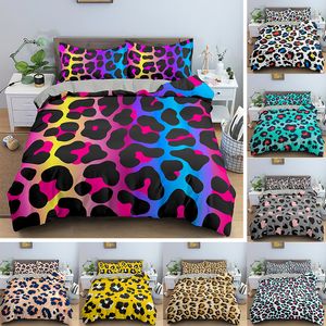 Леопардовые постельные принадлежности для постельного белья Queen Soft BedClothes Twill Bohemian Print Douget Cover с наволочками 2 / 3шт кровать BEDLINEN 210319