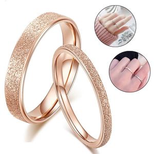 Moda simples esfrega anel de aço inoxidável alta qualidade feminino 2 mm largura rosa ouro cor dedo jóias presente para menina