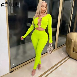 FQLWL Long Sleeve Crop Top Leggings Women Tracksuit Female Bodycon 2 Two Piece Sets Women Sexy Outfits Sweat Suit Matching Sets Y0625