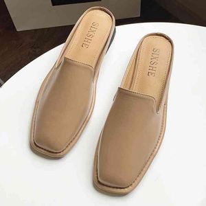 Sommer Hausschuhe Frauen Mul Bequeme Pu Low Heel Slip-on Urlaub Ladi Rutschte Weibliche Casual Sho